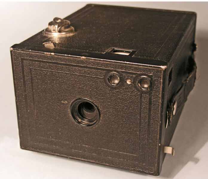 An early Kodak Brownie box camera.