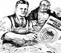An illustration of Herbert Hoover holding a Food Administration pamphlet.