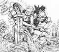 Political cartoon of hoover spending money on public works.