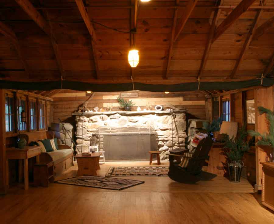 The living room, empty without a fire.