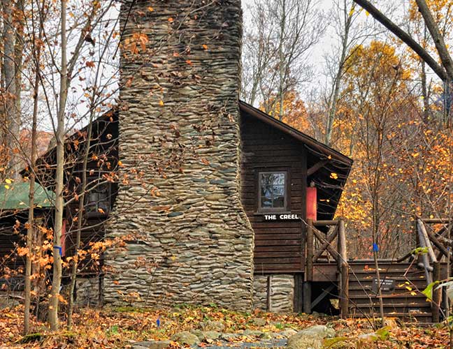 The side of the Creel showing the large chimney.