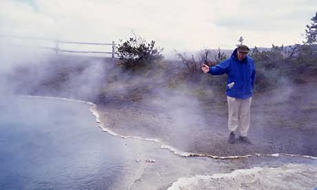 Dr. Thomas Brock points out features unique to Black Sand Basin