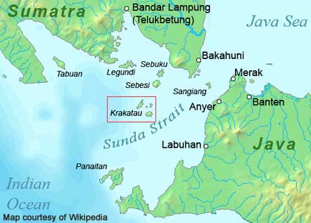 Map showing the location of Krakatau