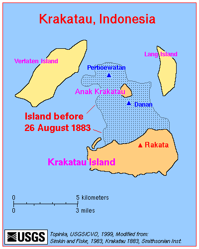 map showing the portion of Krakatau that was destroyed in the eruption of 1883