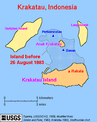 Map showing the portion of the island that collapsed after the 1883 eruption