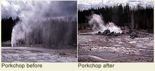 Photos of Porkchop before and after it exploded