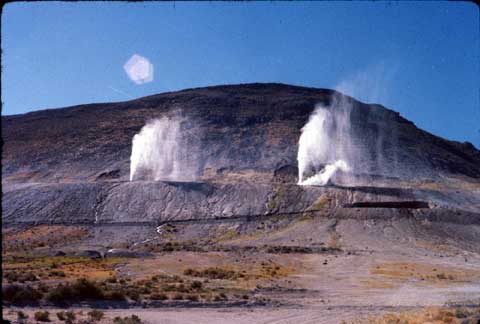 Two geysers erupt at Beowawe, Nevada