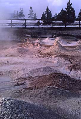Mud cones resemble mini volcanoes when paintpots dry out