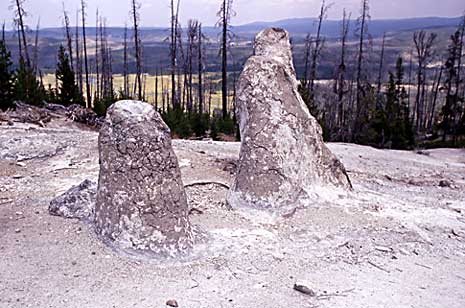 Two spires rise from the ground