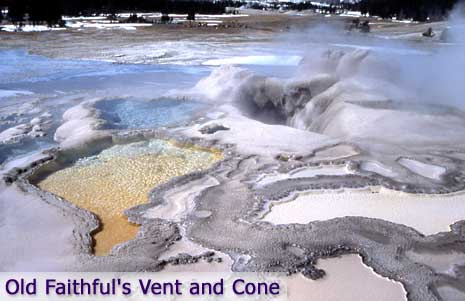 steam rises from Old Faithful's vent