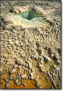 Sinter mounds beneath geysers have been forming for thousands of years.
