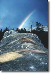 A rainbow seems to sprout from the top of White Elephant Back Terrace.