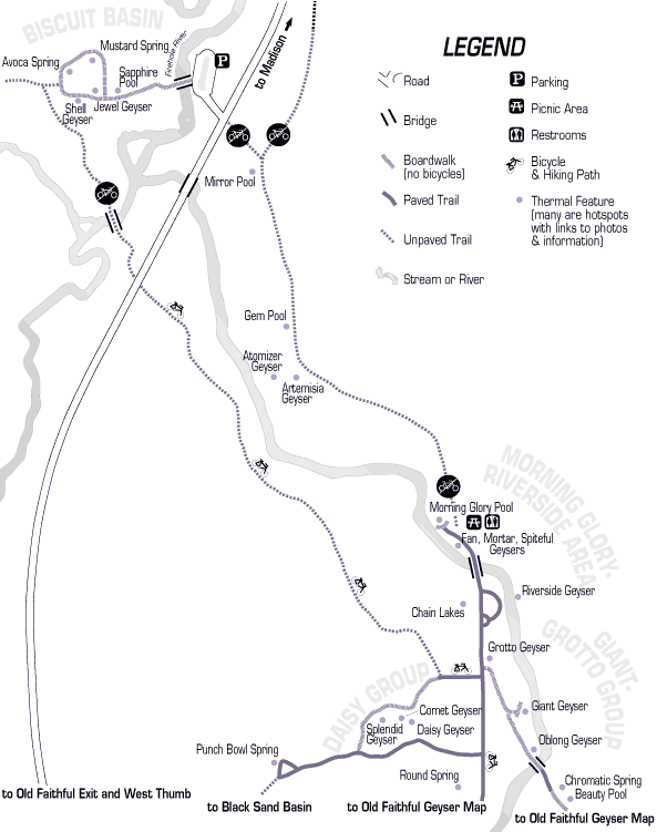 Interactive map of the northern section of the Old Faithful area 