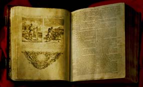 George Washington Bible open to the page upon which George Washington laid his hand during his first inauguration.