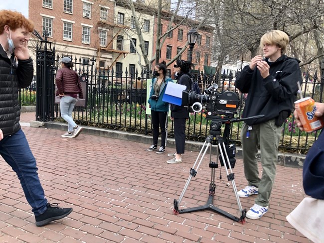 students filming at Stonewall National Monument