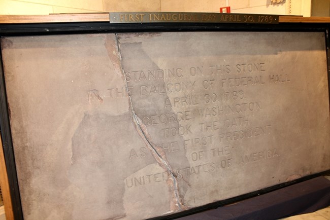Balcony slab from George Washington's first inauguration. Balcony slab from George Washington's first inauguration.
