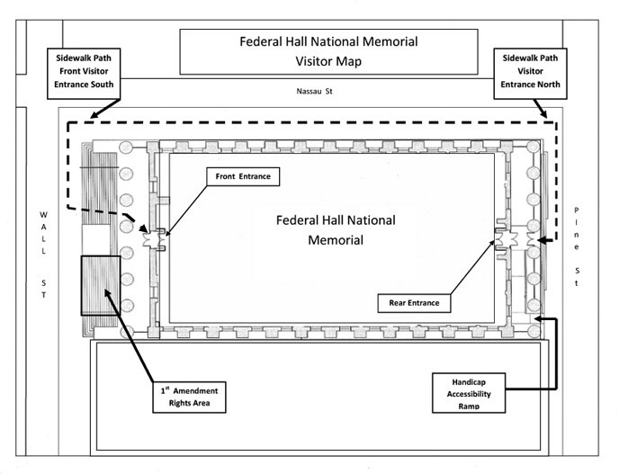 Map showing temporary change in how to access Federal Hall National Memorial