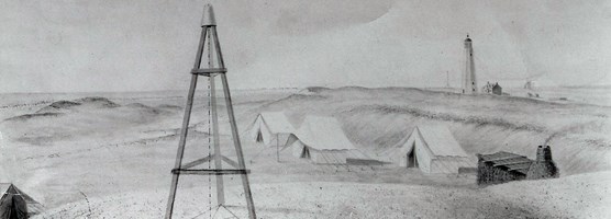 Portion of 1837 sketch by USGS showing first Fire Island Lighthouse.