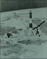 Historic aerial view of Fire Island Light Station and generator building. Historic aerial view of Fire Island Light Station and generator building.