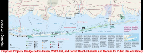 Location map for proposed 2013 dredging projects at Fire Island National Seashore.
