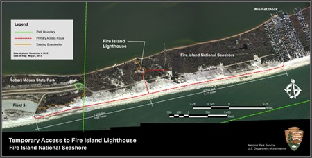 2013 map showing access routes to Fire Island Lighthouse