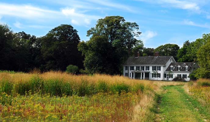 A view of the Old Mastic House from the grounds