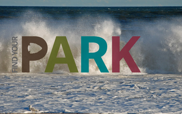 Wave crashing with Find Your Park logo.