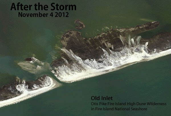 View of Old Inlet on Fire Island as seen on November 4, 2012, after Hurricane Sandy's landfall on October 29, 2012.