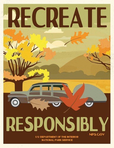 Recreate Responsibly graphic image of car driving with an Autumn backdrop