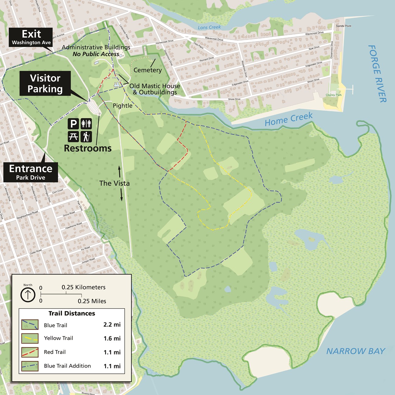 Map showing the trails of the William Floyd Estate.