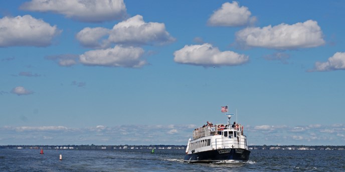 A passenger ferry crosses the Great South Bay