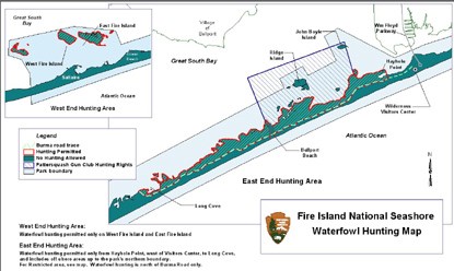 Map of areas on Fire Island where hunting is permitted.