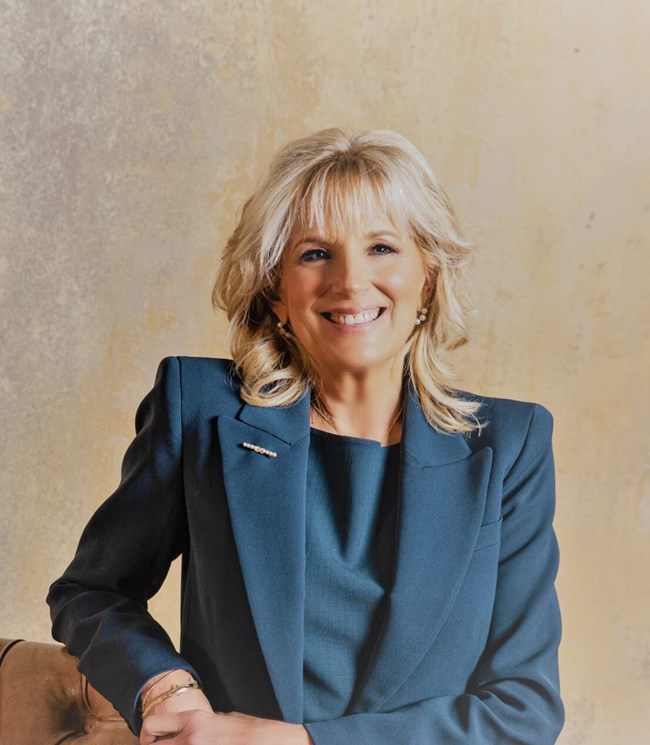 Portrait of Jill Biden in a blue suit
