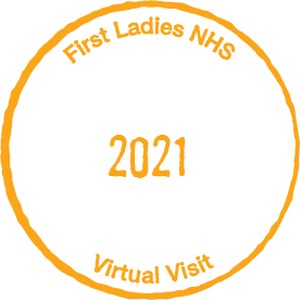 Orange passport stamp for First Ladies National Historic Site Virtual Visit 2021