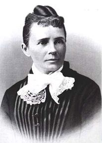 Lucretia Garfield A black-and-white photo of Lucretia Garfield wearing a black blouse with a frilly white neckerchief.