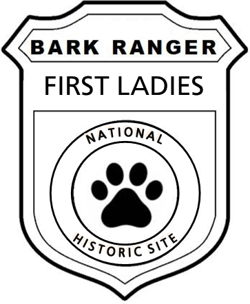 badge silhouette with text BARK Ranger First Ladies National Historic Site