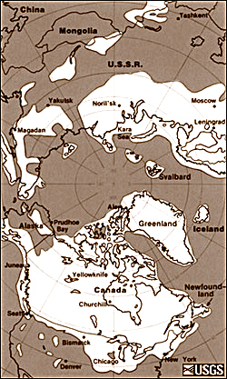 Figure 1 - The maximum extent of glacial ice in the north polar area during the Pleistocene. Image courtesy of the USGS.