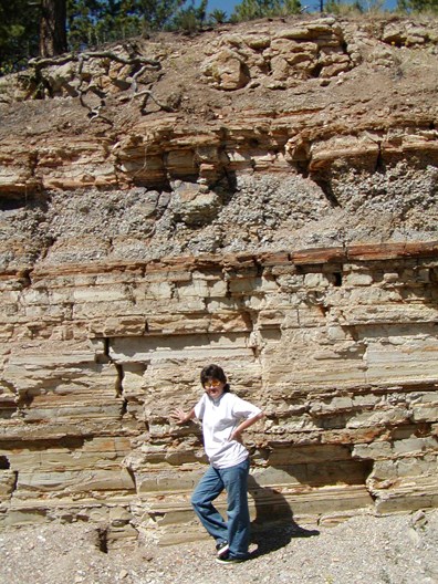 Lower shale at the commercial quarry. The owner, Nancy Anderson, is posing in front.