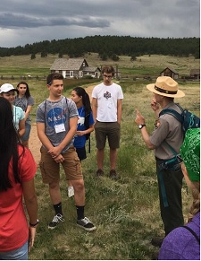 Ranger talking to students at Hornbek Homestead