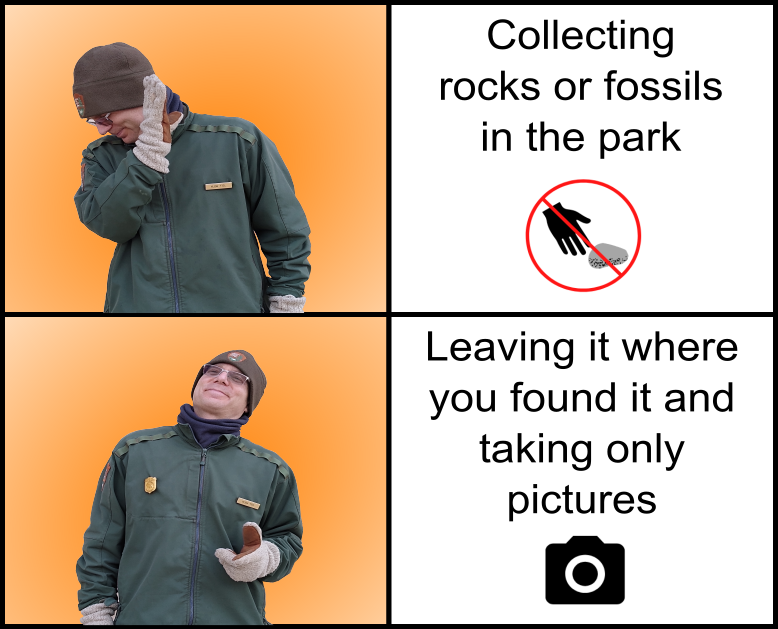 Ranger Jeff approves of only taking pictures to protect Florissant Fossil Beds.