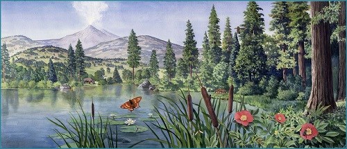 Artwork depicting ancient lake Florissant