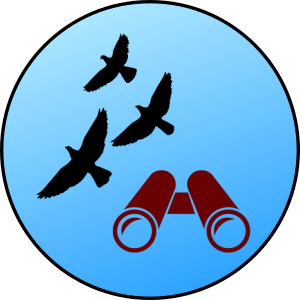 A small icon shows a pair of dark purple binoculars and the black silhouette of birds in the background.