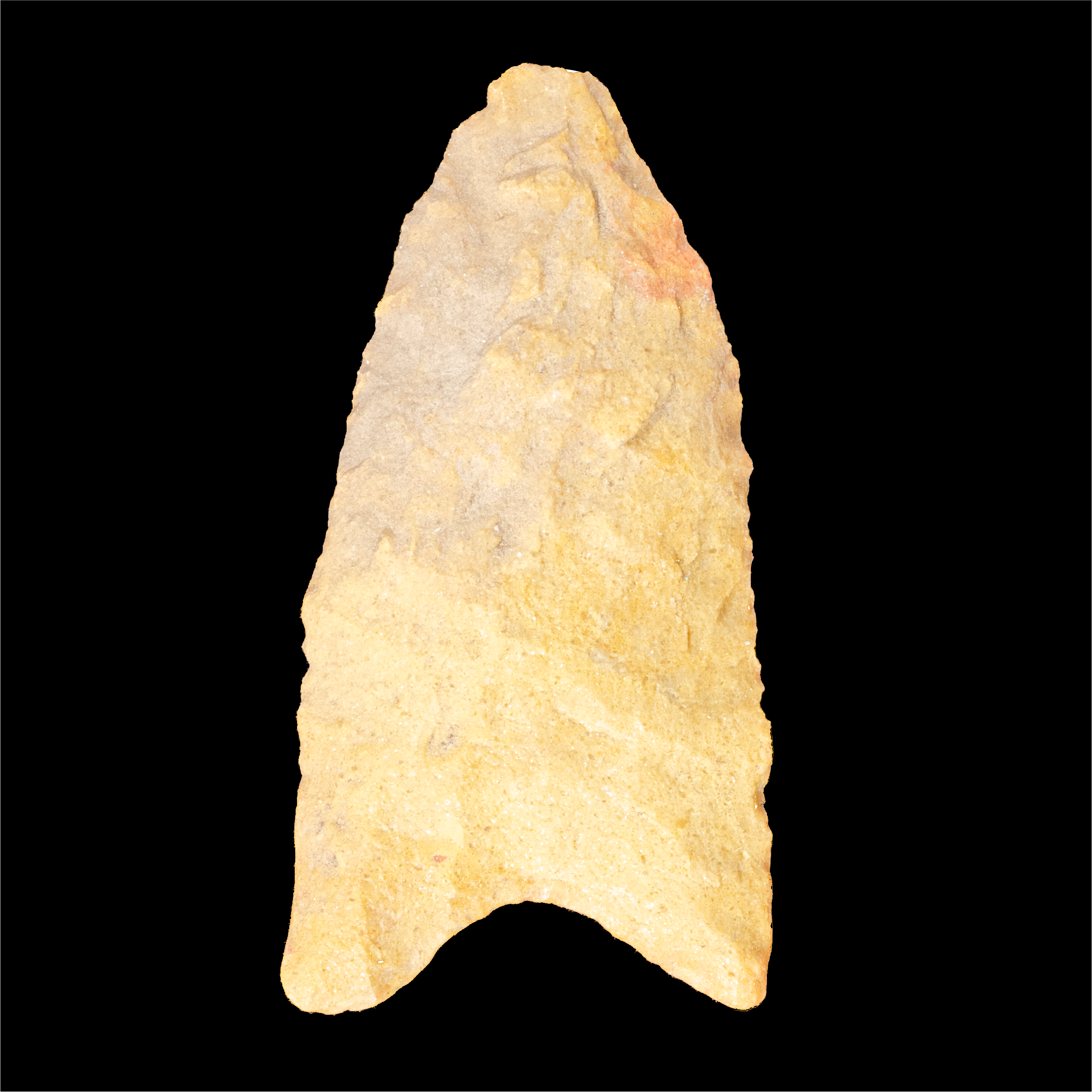 A yellow-orange arrowhead on a black background.