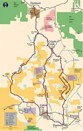 map of the Gold Belt Byway