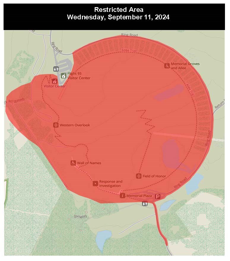 Map showing closed area