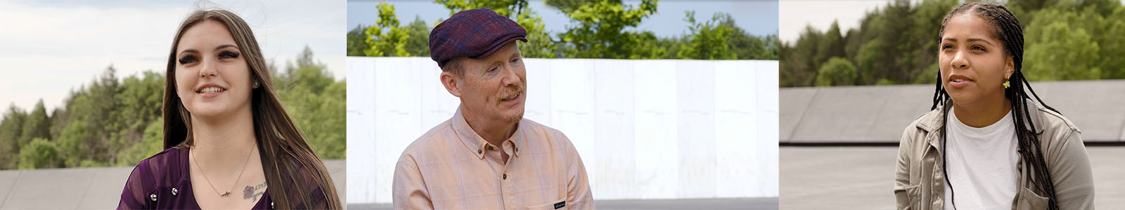 Images of three family members speaking