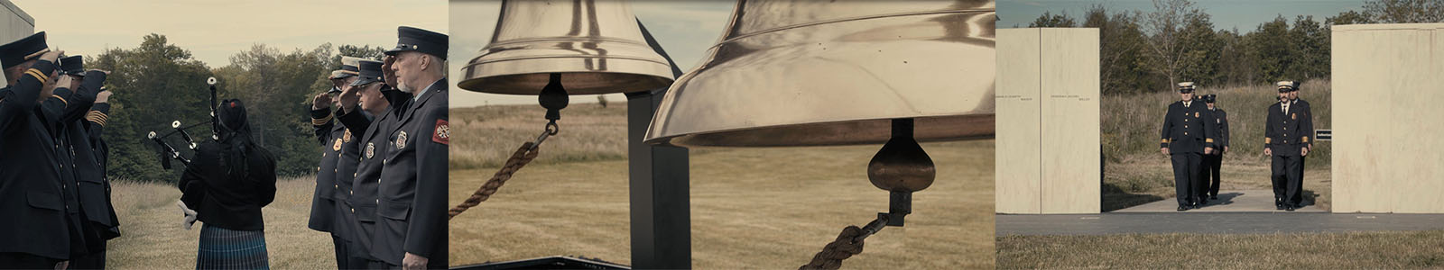 Three images depicting the Moment of Remembrance Ceremony