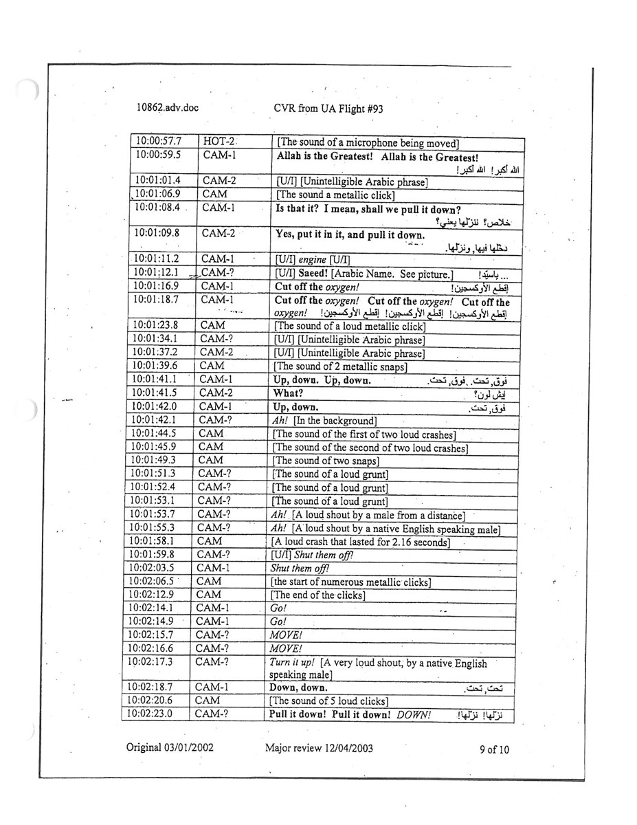 Cockpit Voice Recorder Transcript - Flight 93 National Memorial (U.S ...