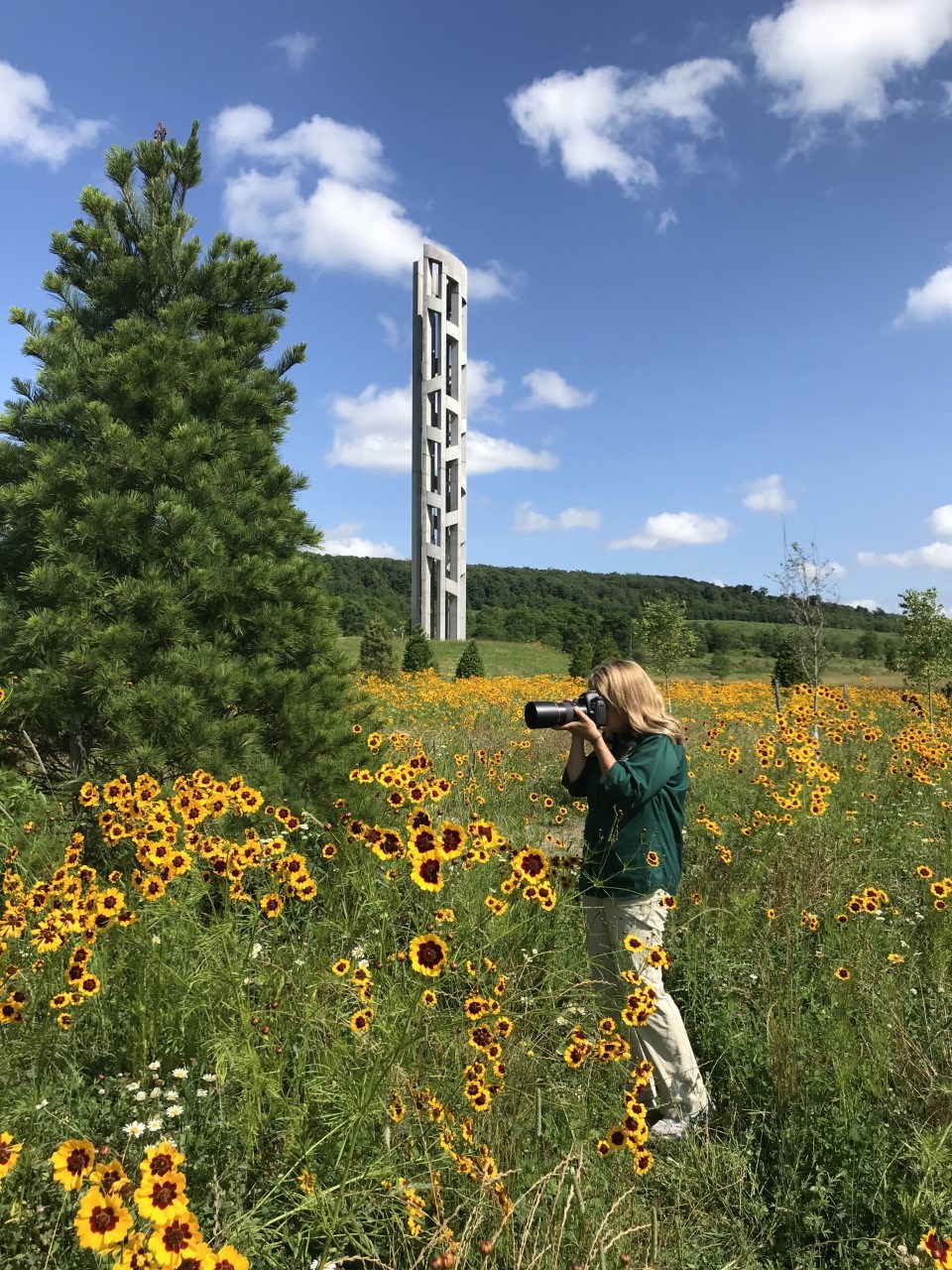 Photographer in a field of flowers.