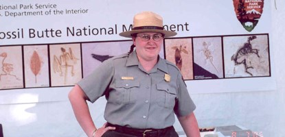 An interpretive ranger at annual community Fossil Fest An interpretive ranger at annual community Fossil Fest